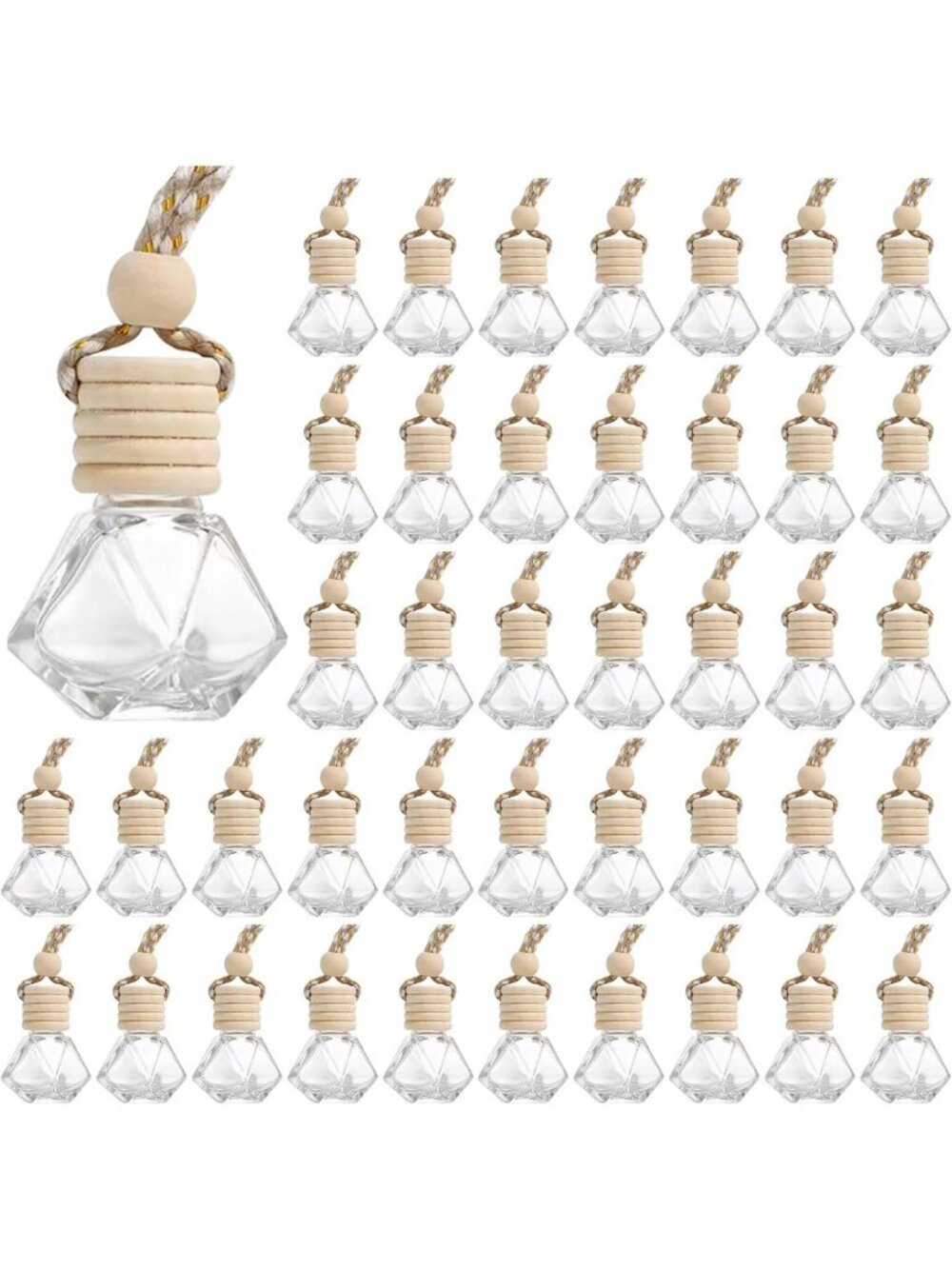 Set of 100 Hanging Car Air Freshener Diffuser Bottles - 8ml Glass Essential Oil